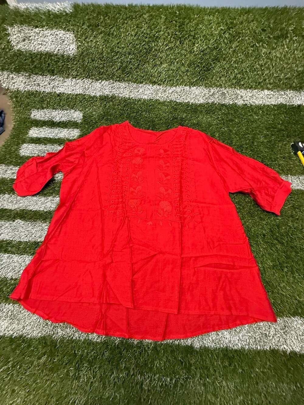 Red Embroidered Floral Boho Blouse Top Size L